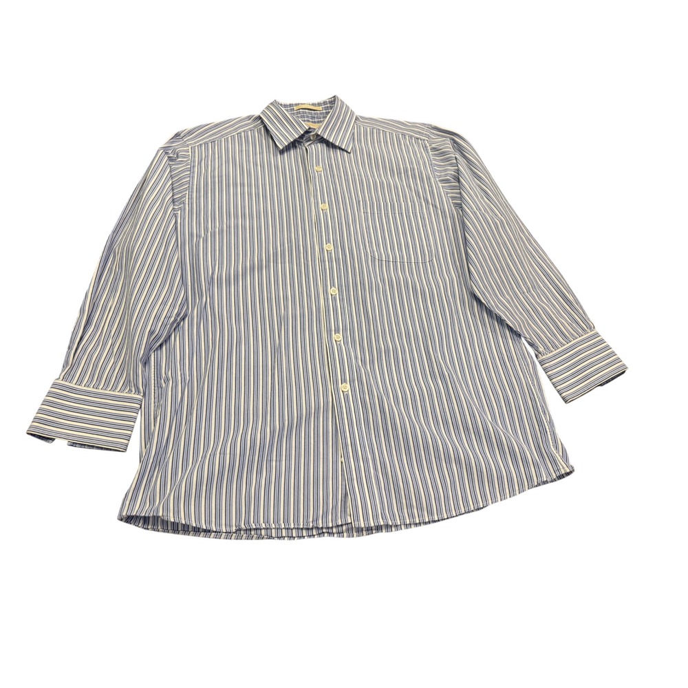 Michael Kors Mens Blue White Striped Regular Fit Cotton Button Down Shirt L